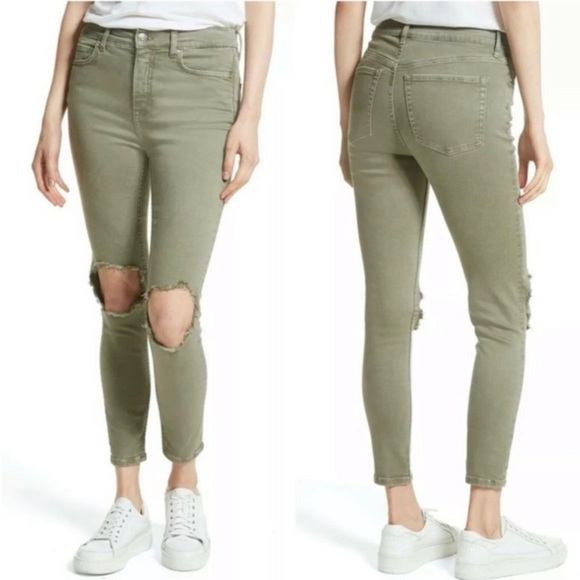 Free People Moss High Rise Distressed Busted Knee Skinny Jeans Size 31 - Picture 2 of 12